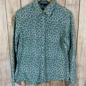 Boden Long Sleeve Leaf Print Shirt Blue Green